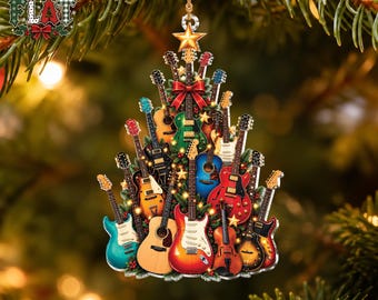 Personalized Guitar Christmas Tree Ornament, Custom Music Lover Christmas Gift, Guitarist Gift , Rock Music Holiday Decor, Musician Gift