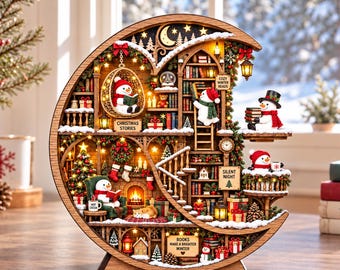 Christmas Library Wooden Block, Reading Snowman Christmas Shelf Sitter, Winter Library Decor, Book Lover Gift, Reading Lover Gift