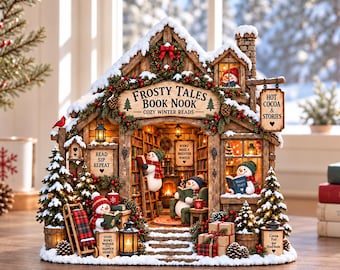 Personalized Christmas Book Nook Decor, Snowman Library Christmas Shelf Sitter, Cozy Winter Bookshop Decor, Book Lover Gift, Christmas Gift