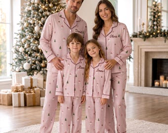 Personalized Striped Christmas Pajamas, Custom Name Matching Family Pajamas, Santa Pajamas Set, Family Christmas Gift, Holiday Sleepwear