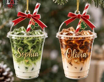 Personalized Iced Coffee Ornament, Custom Name Matcha Christmas Ornament, Coffee Matcha Lover Gift, Barista Gift, ,Coffee Shop Xmas Decor