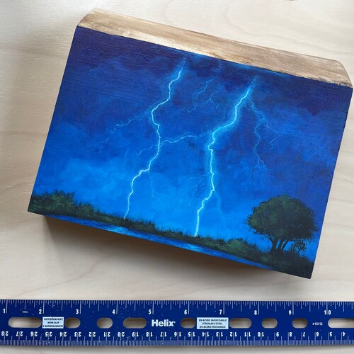 Lightning shops Strikes wood slab painting