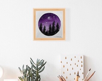 Twilight Purple Moon Watercolor Painting, watercolor art