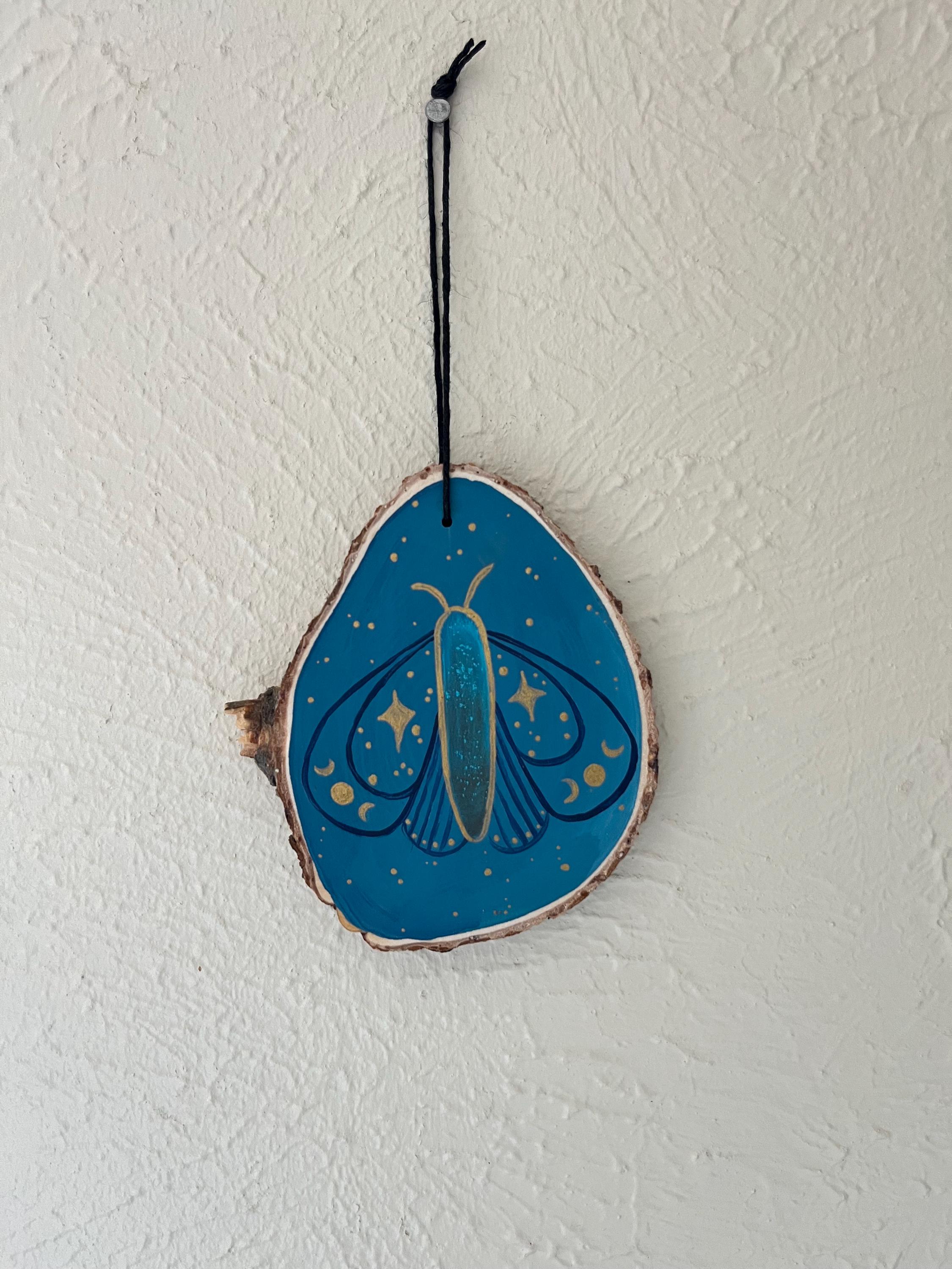 Celestial Moon Phase Moth Wood Slice Painting, Home Decor, Wall Decor ...