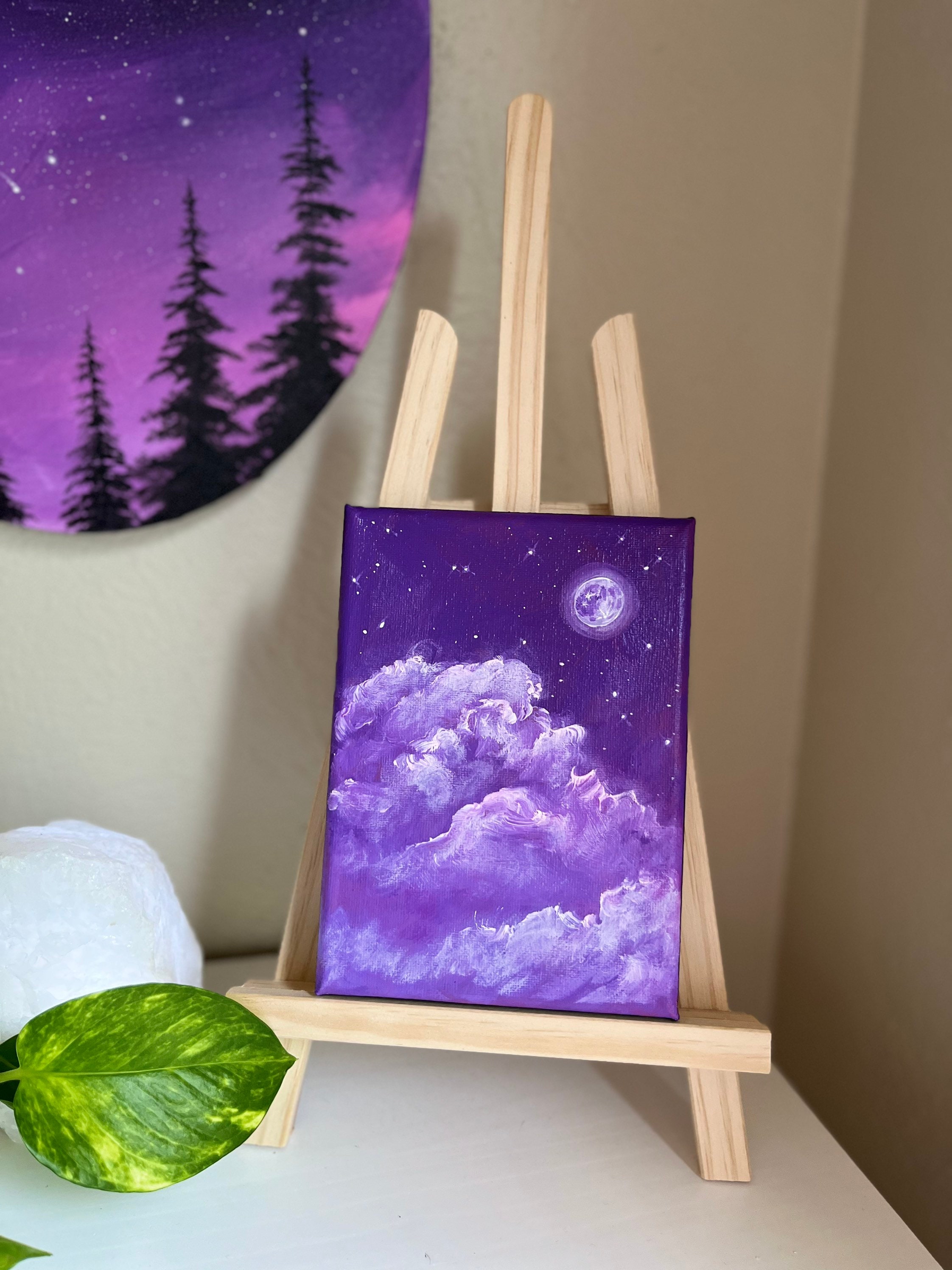 Full Moon Purple Sky Original Canvas Painting, Home Decor - Etsy