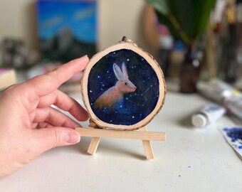 Lepus Constellation Oil Painting, wood slice painting, oil painting, wood slice decor, wood slice art, wood slice ornament, gifts for her