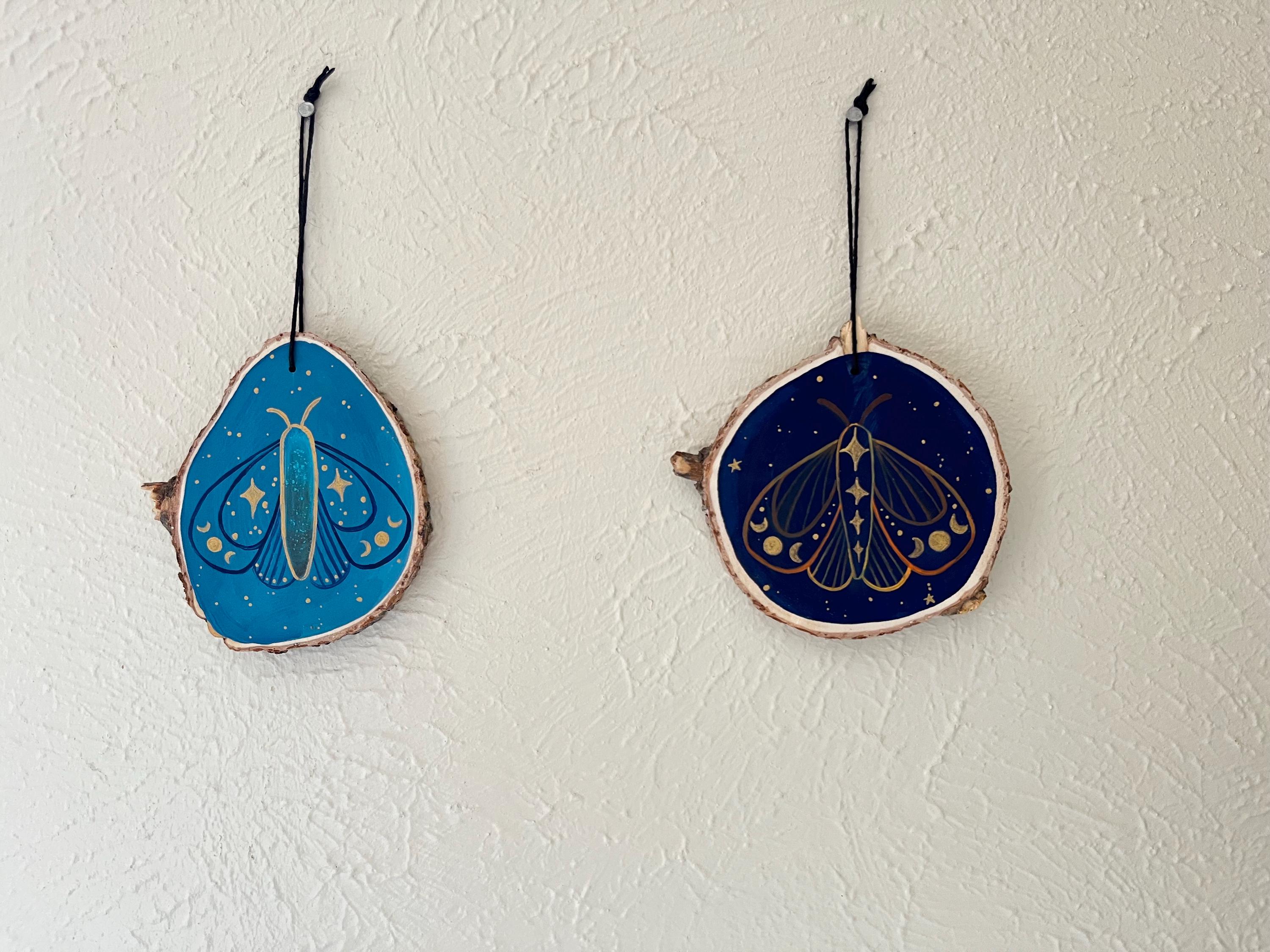 Celestial Moon Phase Moth Wood Slice Painting, Home Decor, Wall Decor ...