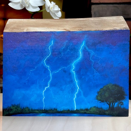 Lightning shops Strikes wood slab painting