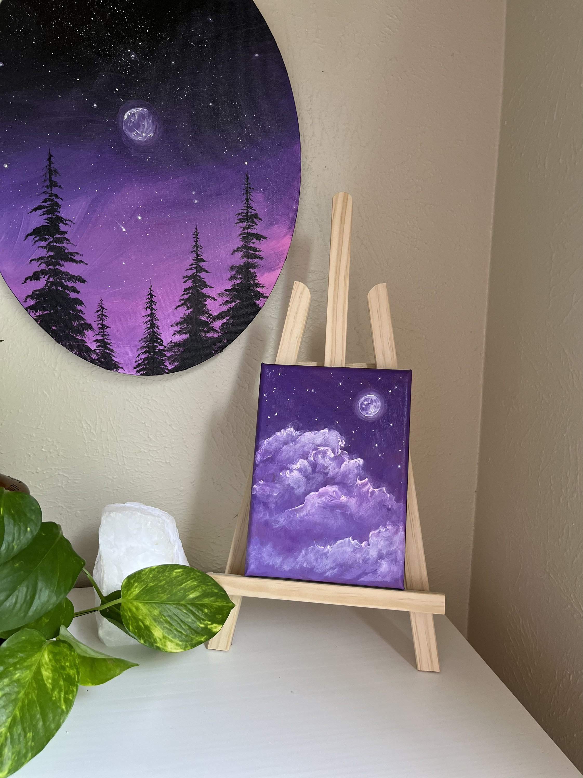 Full Moon Purple Sky Original Canvas Painting Home Decor Etsy UK