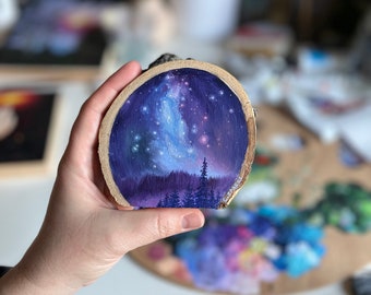 Purple and Blue Milky Way Wood Slab Painting, Constellation Art, Sustainable Home Decor, Ursa Major, Ursa Minor, Astronomy Gifts