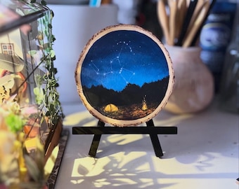 Campfire Wood Slice Painting, Home Decor, Wall Decor, Painting, Whimsical Decor