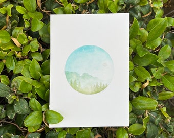 Blue Sky and Forest Watercolor Illustration