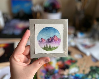 Purple Mountains Watercolor Illustration