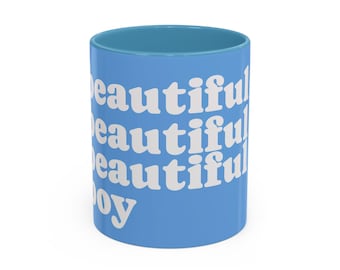 Taza de café para niño, inspirada en John Lennon, con detalles azules