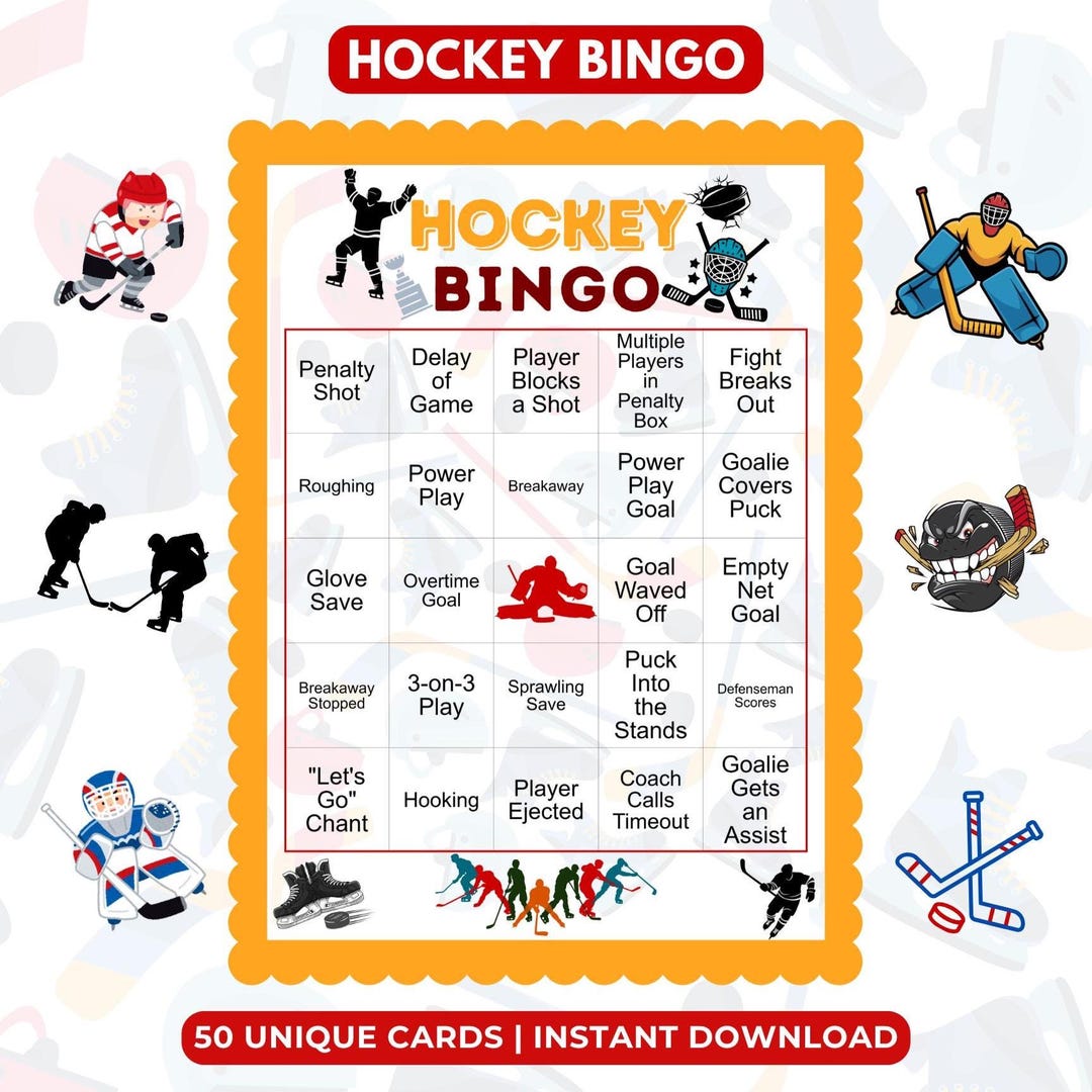 Hockey Bingo Cards Printable | Hockey Watch Party Game | 50 Unique ...