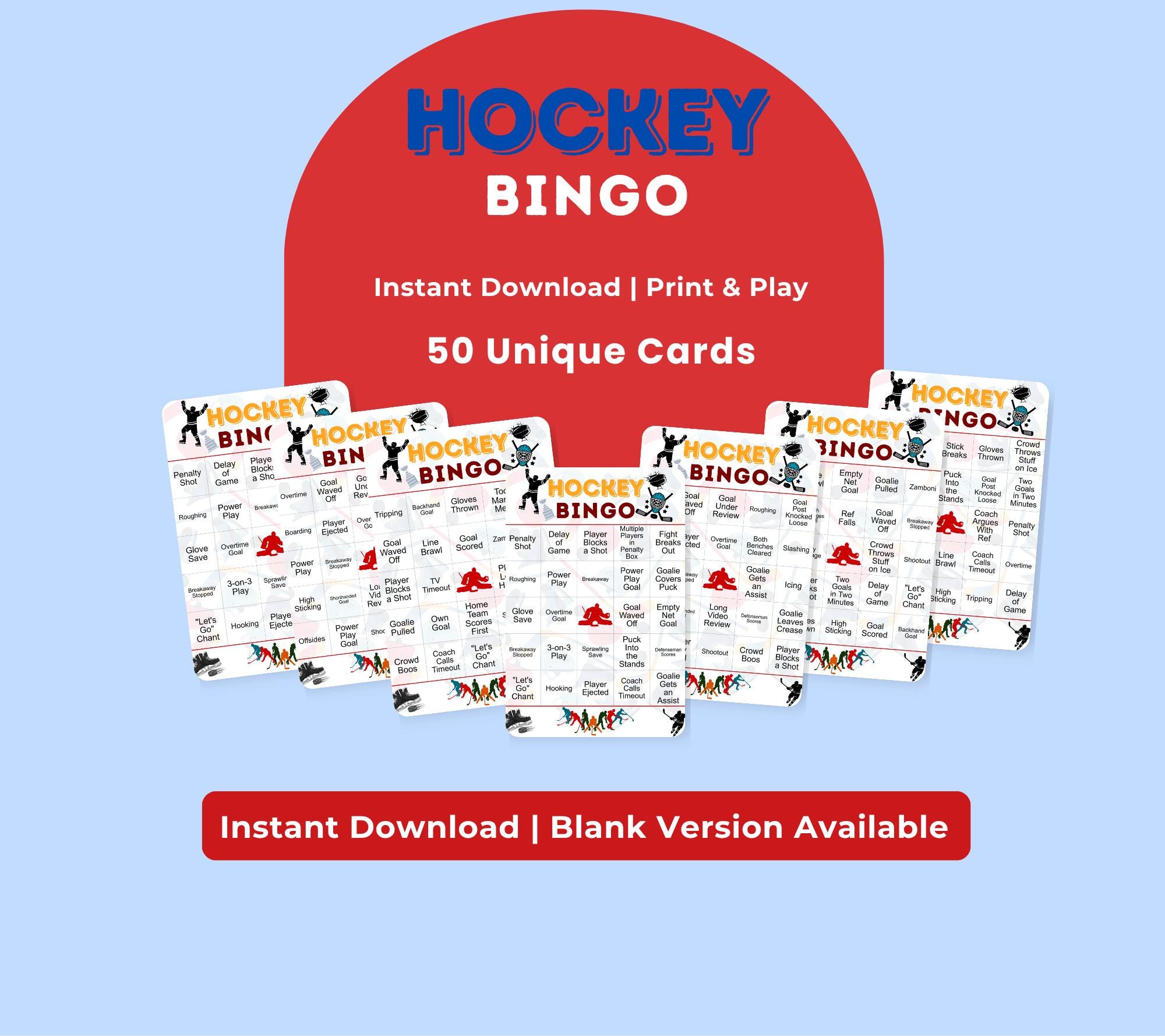 Hockey Bingo Cards Printable | Hockey Watch Party Game | 50 Unique ...
