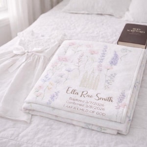 Personalized Baptism Blanket for Girls, LDS Baptism Gift, Floral Temple Blanket, Custom Name Blanket, Baby Blessing Gift, Religious Keepsake