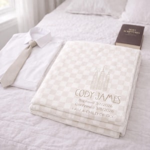 Personalized Baptism Blanket, LDS Temple Keepsake, Custom Name Velveteen Plush