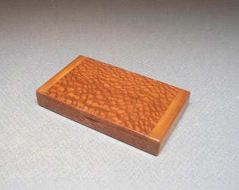 Quarter Sawn Lacewood & Cherry Wooden Business Card Holder: Elegant Office Decor, Made in the USA