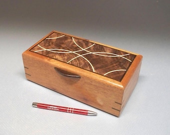 Handmade Mahogany Wood Box, Solid Wood Hinged Lid, Lacquer Finish, Made in USA