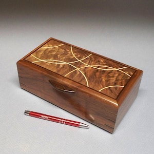 Handmade Solid Walnut Keepsake Box: Maple Inlay, Lacquer Finish Made in USA