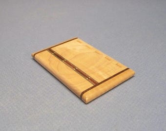 Maple Mahogany Business Card Holder, Office Decor, Inlaid Wood Case, Made in the USA