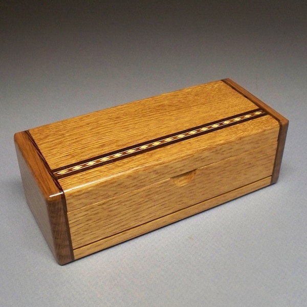 Small Wooden Oak Box With A Free Pen, Desk Accessory, Keepsake Box, Oak and Wenge Wooden Box - Lacquer Finished, Made in the U.S.A.