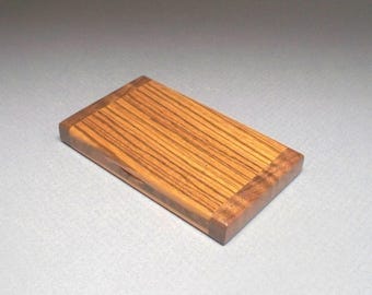 Zebrawood Business Card Holder: Walnut Inlay, USA Made