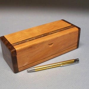 Wooden Box With A Free Pen, Small Wooden Box, Keepsake Box, Mahogany and Figured Walnut Box - Lacquer Finished, Made in the U.S.A.