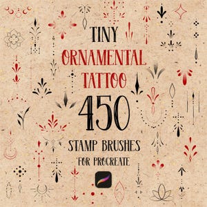 450 kleine decoratieve tattoo-stempelpenselen voor Procreate. Tattoo-ontwerppenselen. Ontwerppenselen voor tattoos in de Procreate-app.