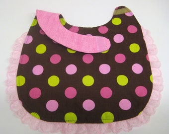 Girl Baby Bib Set of 2  Owl and dots  Toddler or Baby