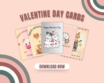 Valentine’s Day Card Bundle Printable | Animal Valentine Cards | Digital Download Love Cards Gift Set