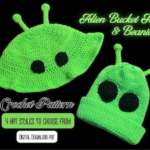 Haakpatroon 4-in-1 Alien Bucket Hat en Beanie *DIGITAL PDF DOWNLOAD*