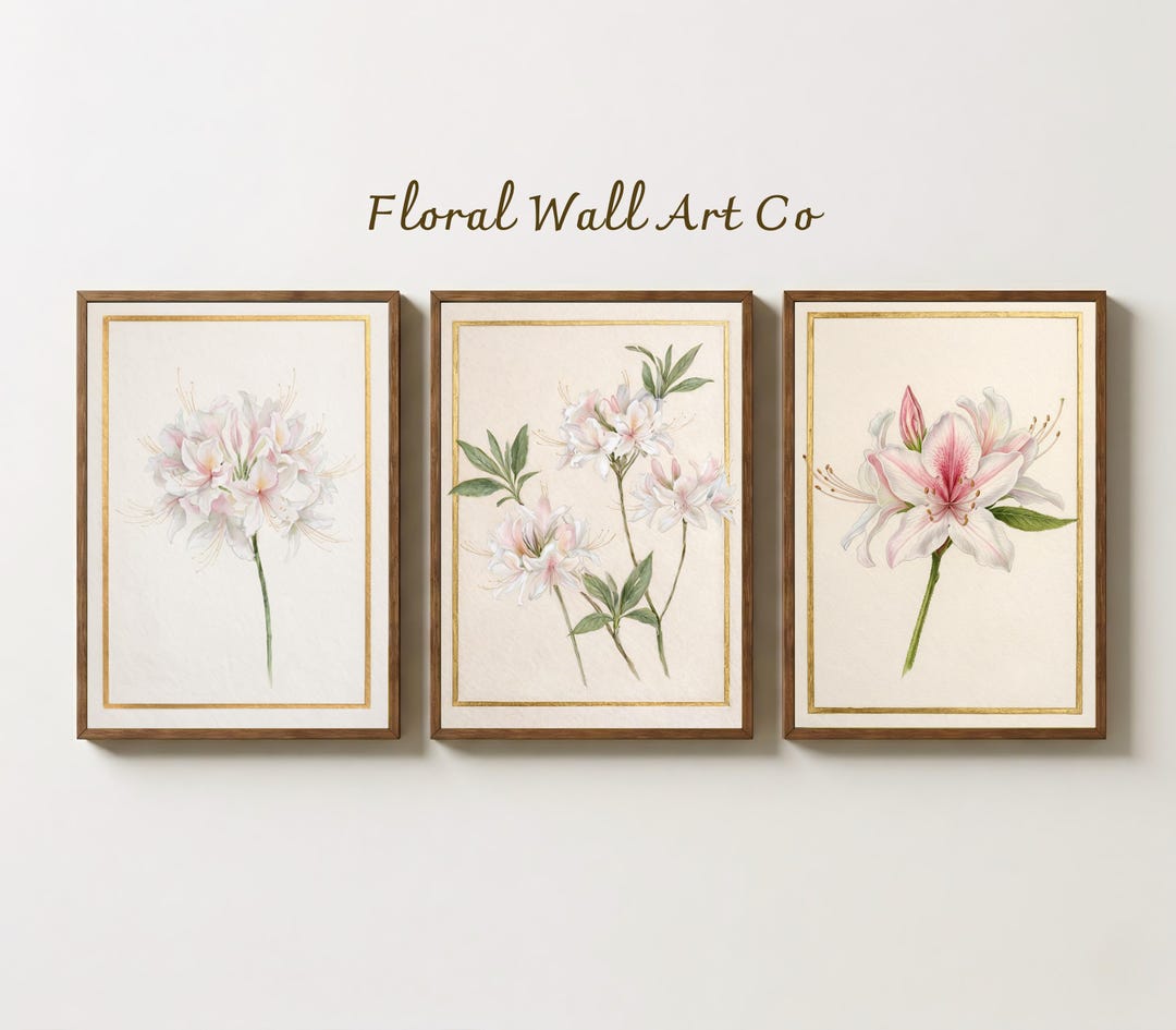 Pink Floral Wall Art, Set of 3 Botanical Bedroom Prints, Soft Neutral ...