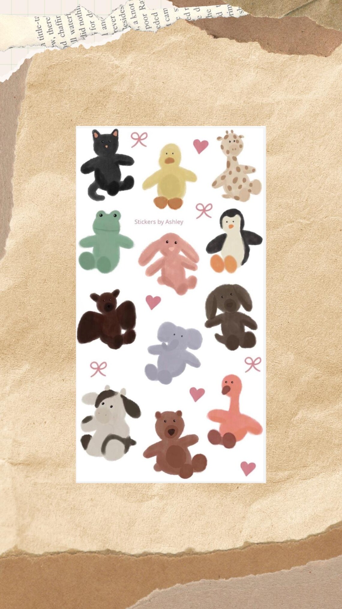 Sticker Plush Hand Drawn Plushie Sticker Sheet – Cute Stuffed Animal Aesthetic ...