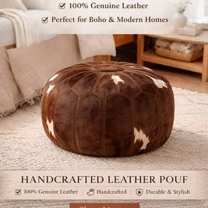 Puf/otomana/taburete de patchwork de piel de vaca marroquí hecho a mano, estilo bohemio.