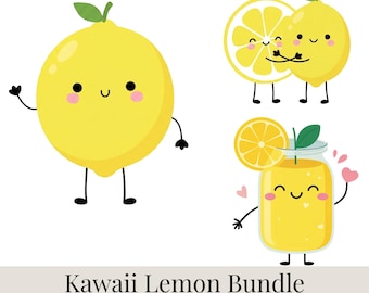 Kawaii Lemon Bundle, 117 PNG Clipart, Cute Citrus Aesthetic, Summer, Stickers, Sublimation