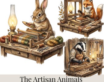 Imágenes prediseñadas de animales artesanales vintage, efímeros de diarios de recortes, animales para manualidades, ilustraciones de pasatiempos de costura, repostería y herrería.