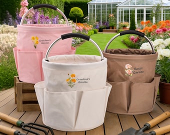 Personalized Birth Flower Waterproof Foldable Gardening Tool Bag with Custom Name Portable Organizer Tote Birthday Mother's Day Gift for Mom