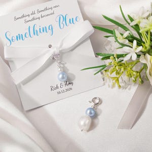 Personalized Blue Freshwater Pearl Sterling Silver Something Blue Charm, Custom Wedding Charm for Bridal Shoes Bouquet Gown, Gift for Bride