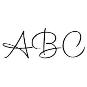 May include: Black cursive letters spelling "ABC" on a white background. The letters are stylized with elegant, flowing lines, suitable for invitations or decorative purposes. The image is a simple, high-contrast graphic.