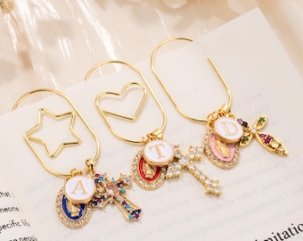 Personalized Catholic Cross Paper Clip with Custom Initial Religious Bookmark Accessory Unique Baptism First Communion Gift for Book Lovers