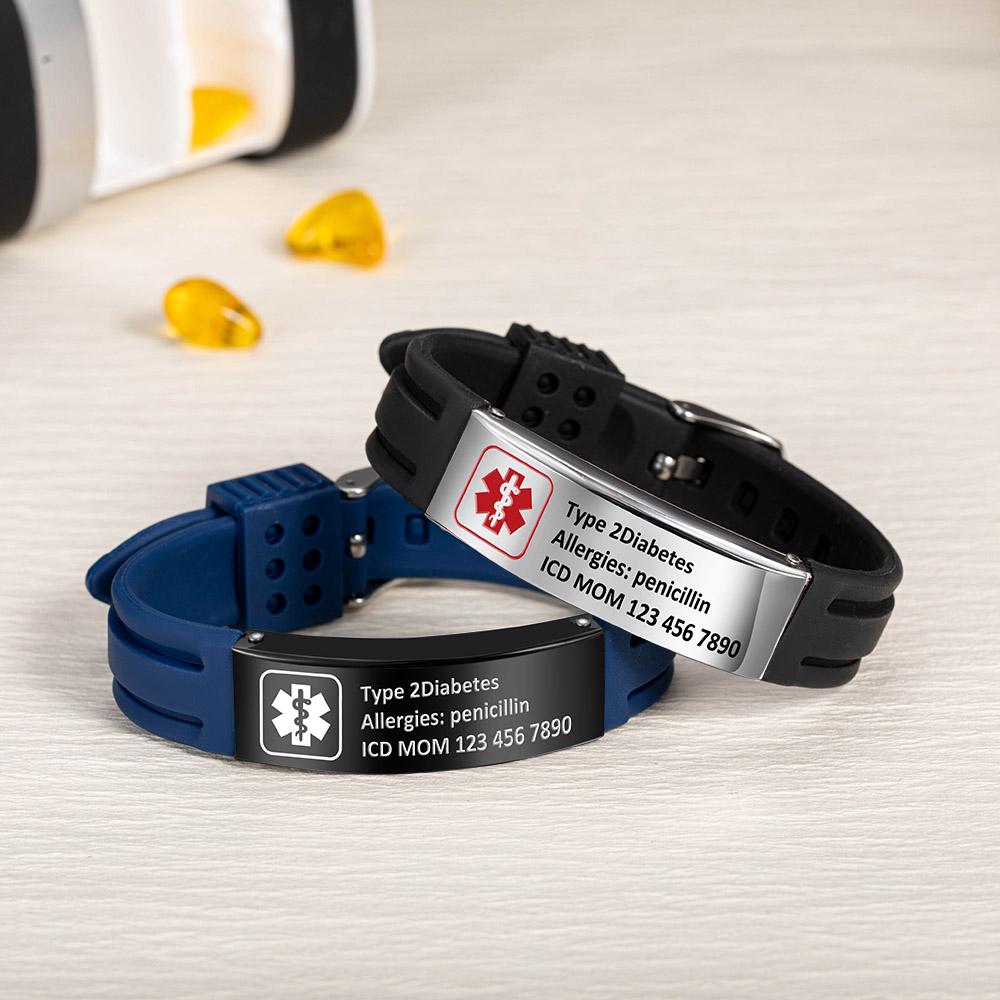 Personalized Medical Alert Bracelet, Waterproof Silicone, Engraved…