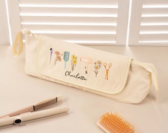 My Kit Where Tools Meet Blooms - Personalized Hair Tools Travel Bag, Custom Name Floral Hair Dryer & Styling Organizer Gift for Women
