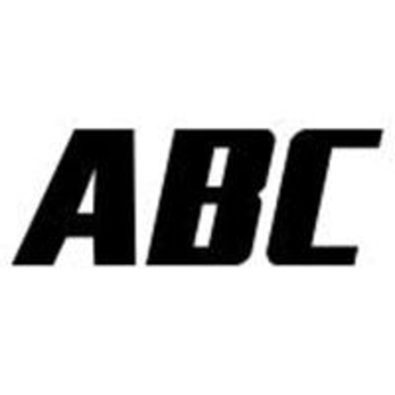 May include: Bold, black capital letters 'ABC' in a sans-serif font. The letters are slightly angled, with a clean, modern aesthetic. The image is a simple, high-contrast graphic, suitable for various applications.