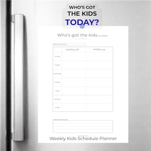 Family Weekly Planner Printable | Who’s Got The Kids Planner | School Run/Pick-up Schedule | Shift Work Family Organiser A4 & US Letter PDF