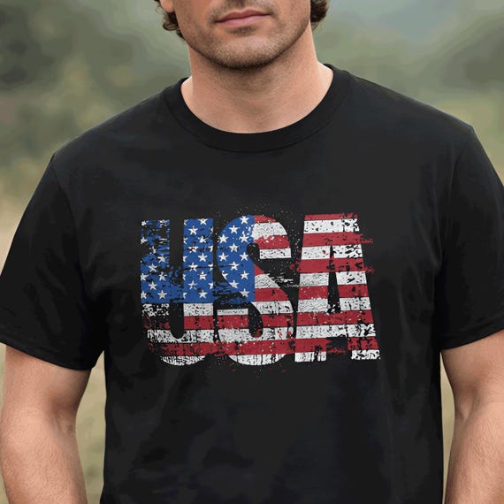 USA American Flag T-Shirt, Patriotic Graphic Tee, Gym Training BBQ Casual Streetwear Shirt, 4th of July USA Flag Cotton Tee