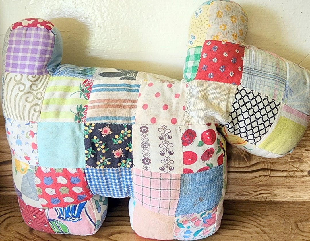 Vintage Handmade Patchwork Quilt Scottie Dog Stuffed Animal 9