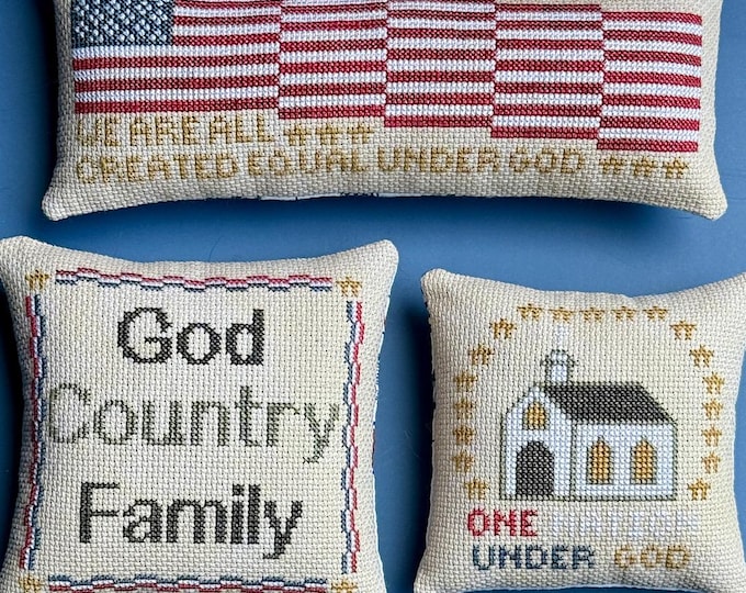 Faith & Freedom Trio Cross Stitch Pattern PDF | Patriotic Primitive Bowl Fillers | Americana Decor | God Country Family | 250th Anniversary