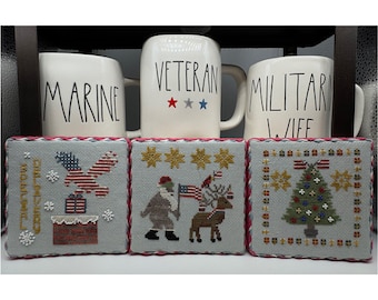 Patriotic Christmas Trio PDF Cross Stitch Chart